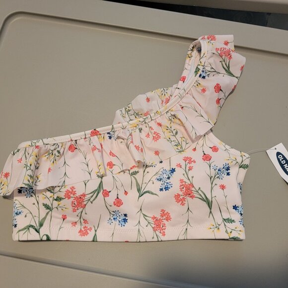 Old Navy Pink Floral Ruffled One-Shoulder Swim Top - Picture 8 of 11
